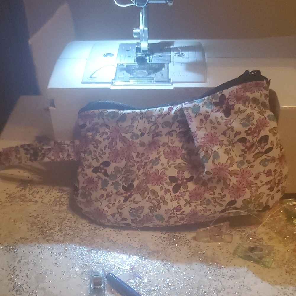 Floral Cosmetic Bag with Purple Accents